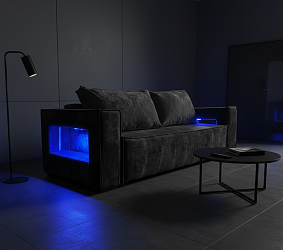 Диван еврокнижка "Лофт люкс плюш" черный с подсветкой