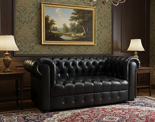 Диван "Честер каретная стяжка черный 2-х местный"