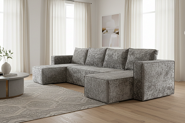 П-образный диван "Лофт" плюш серый 