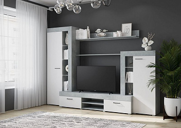 Стенка для гостиной "Дельта" бетон/белый